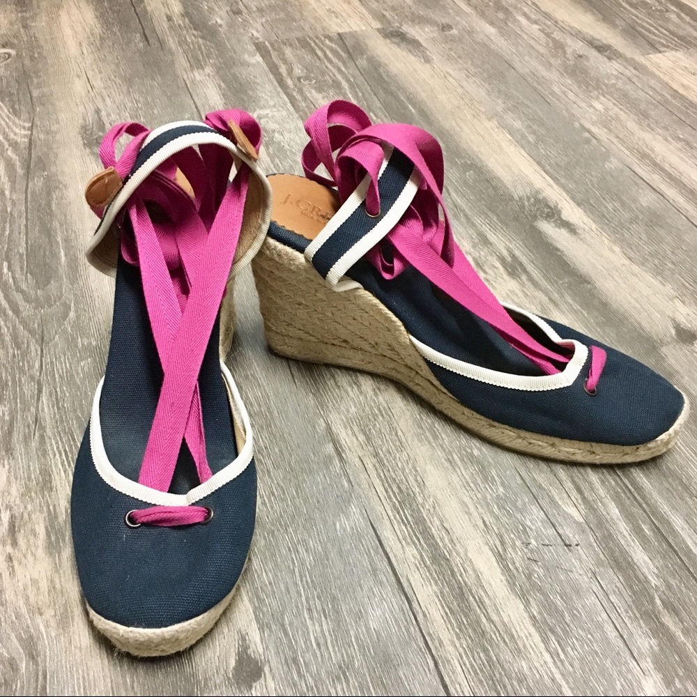 Size 8  J. crew Sardinia Ankle-Wrap Wedges
